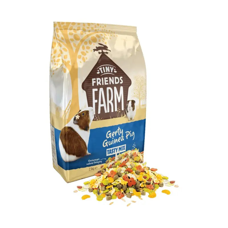Gerty Guinea Pig Tasty Mix in a colorful bag with ingredients for healthy small pet nutrition.