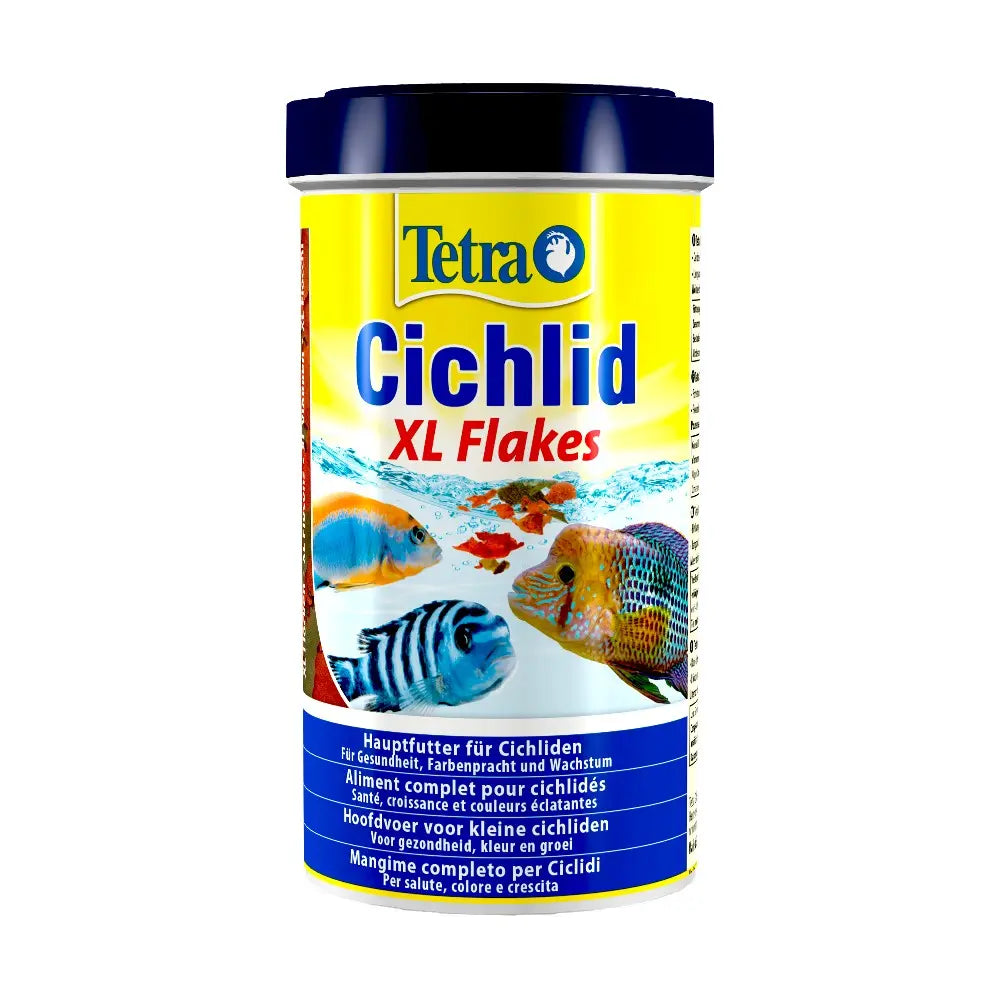 Tetra Cichlid XL Flakes for vibrant, healthy fish nutrition in a convenient packaging.