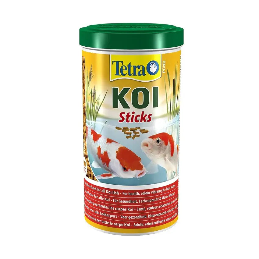 Tetra Koi Sticks in a green container, ideal food for vibrant and healthy Koi fish.