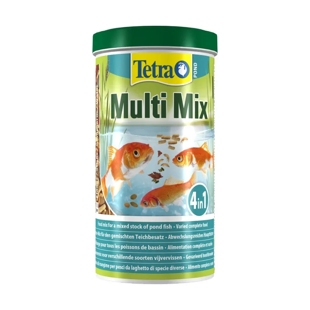 Tetra Pond Multi Mix fish food canister for healthy pond fish nutrition and feeding.