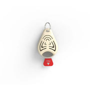 Pet ID tag with a unique design and pull tab for easy attachment to collars.