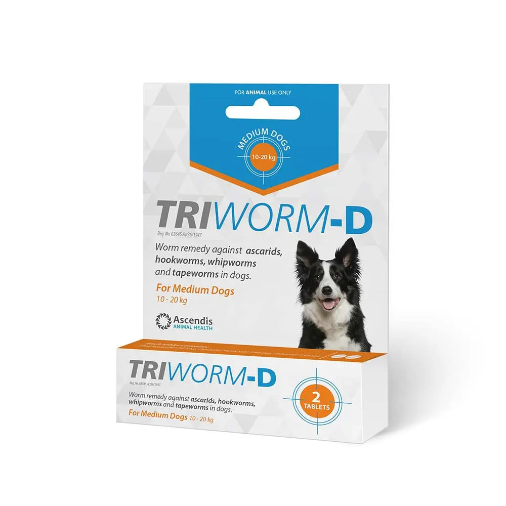 Worm treatment for medium dogs, effective against various parasites, includes two tablets for easy dosing.