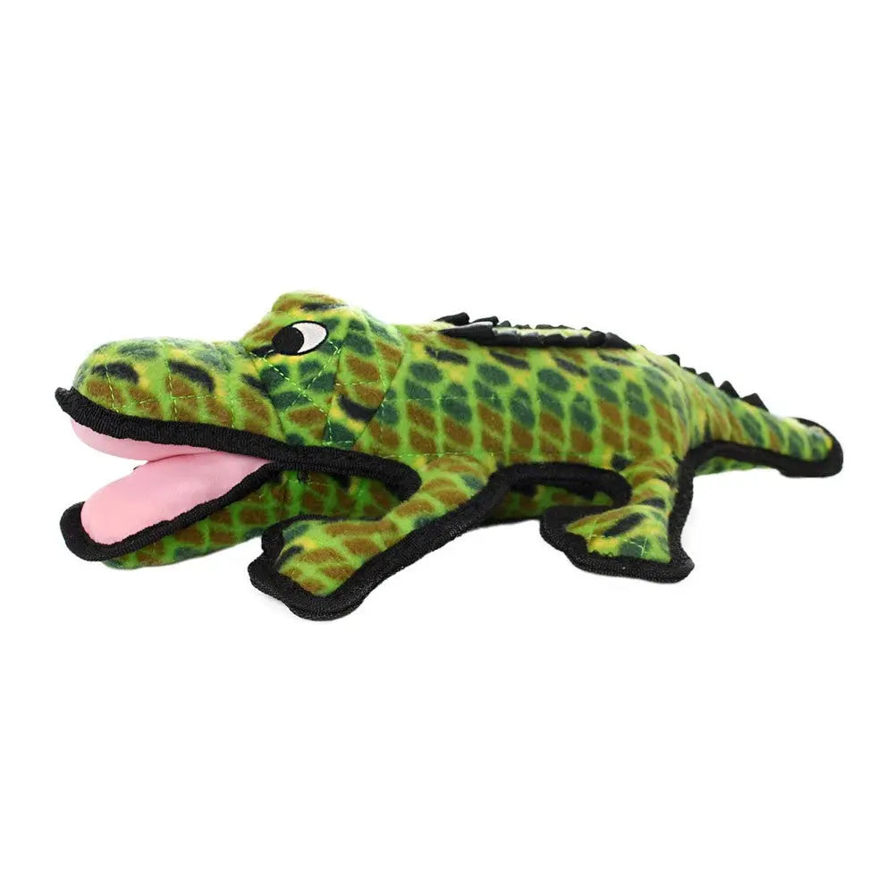 Crocodile plush toy with vibrant green scales and a playful design for interactive fun.