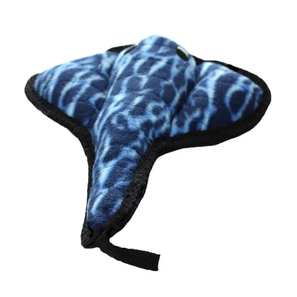 Blue plush stingray toy with a soft texture and playful design for pets.