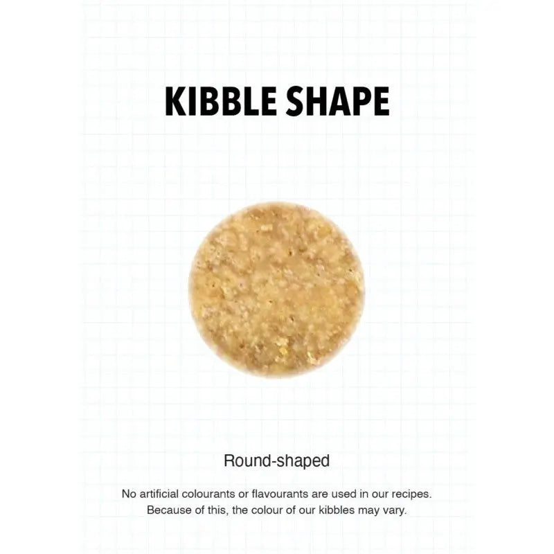 Round-shaped kibble showcasing natural ingredients and varying colors.