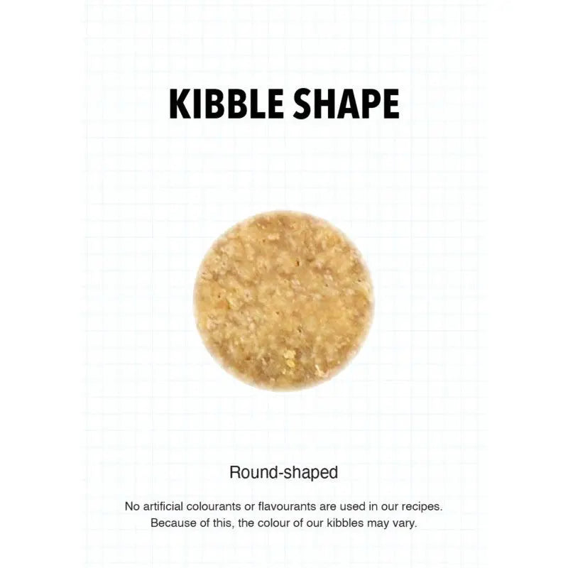 Round-shaped kibble showcasing natural ingredients and varying colors.
