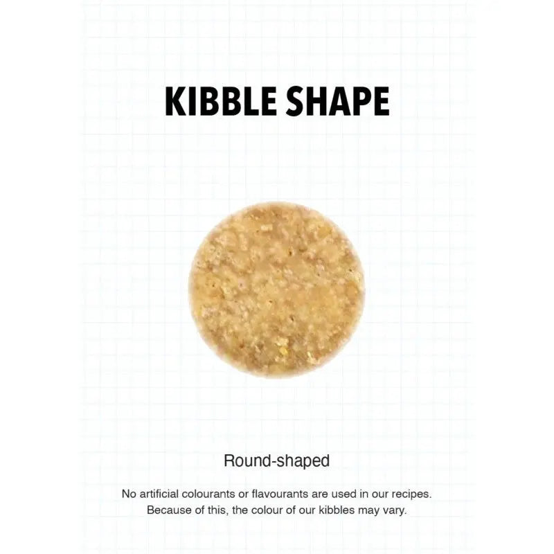 Round-shaped kibble showcasing natural ingredients and varying colors.