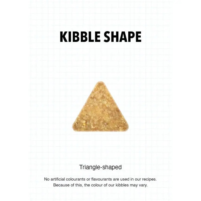 Triangle-shaped kibble showcasing natural ingredients without artificial additives.