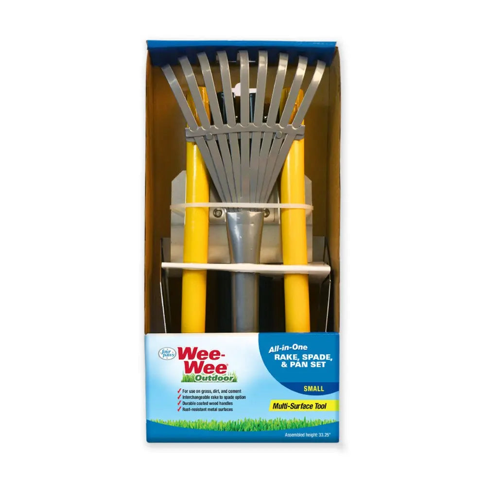 Wee-Wee outdoor tool set featuring a rake, spade, and pan for efficient yard cleanup.