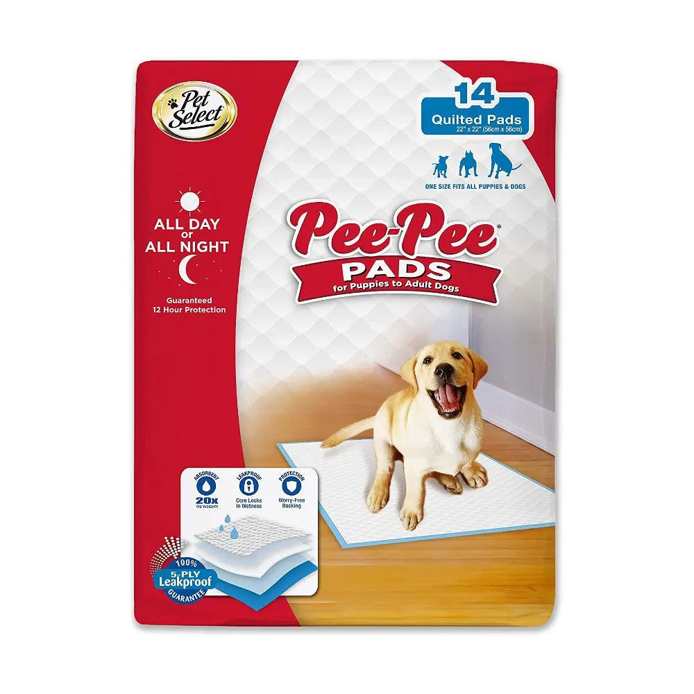 Pee-Pee Pads for dogs, quilted design, 14 count, ideal for training and protection.