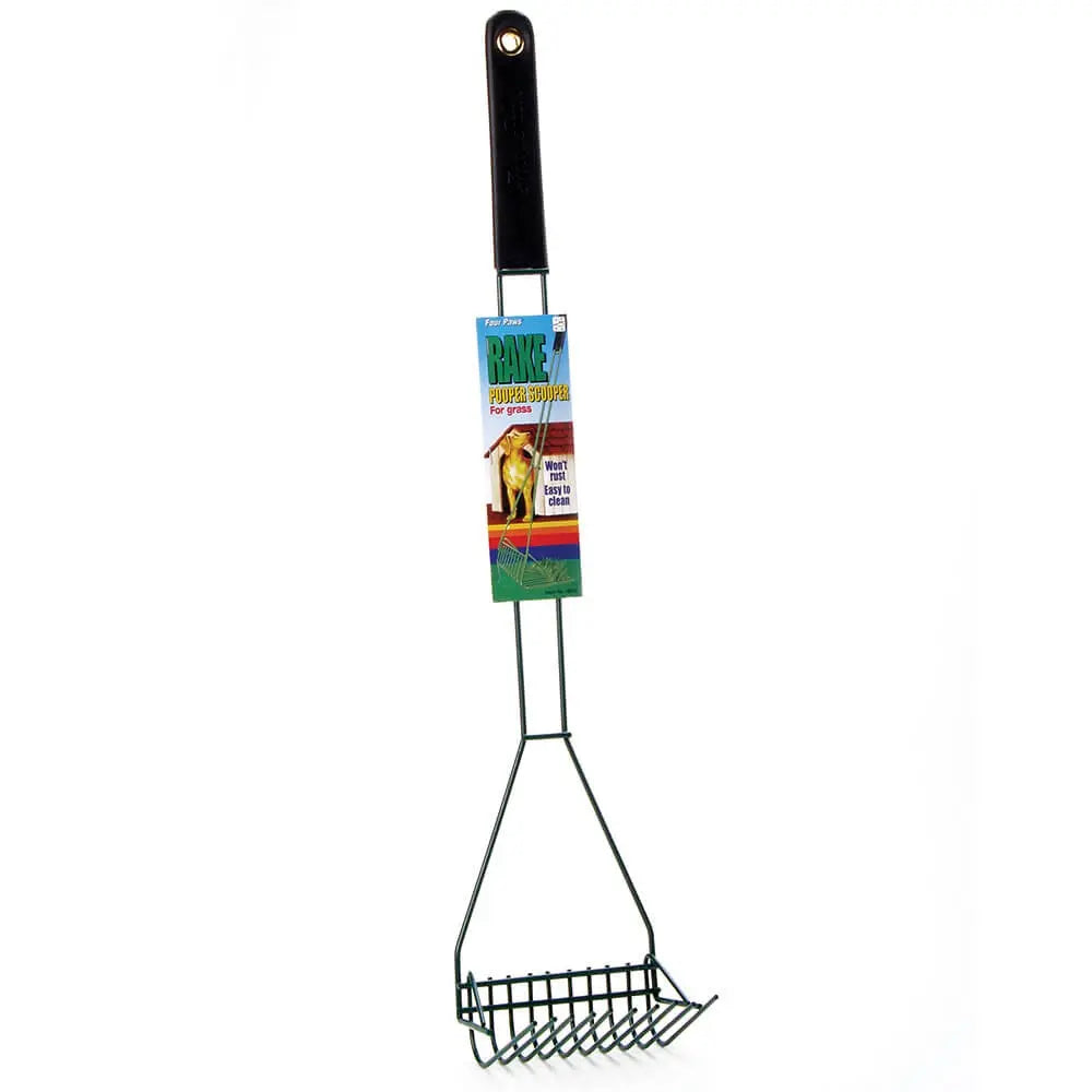 Garden rake with a sturdy handle, perfect for landscaping and yard maintenance tasks.