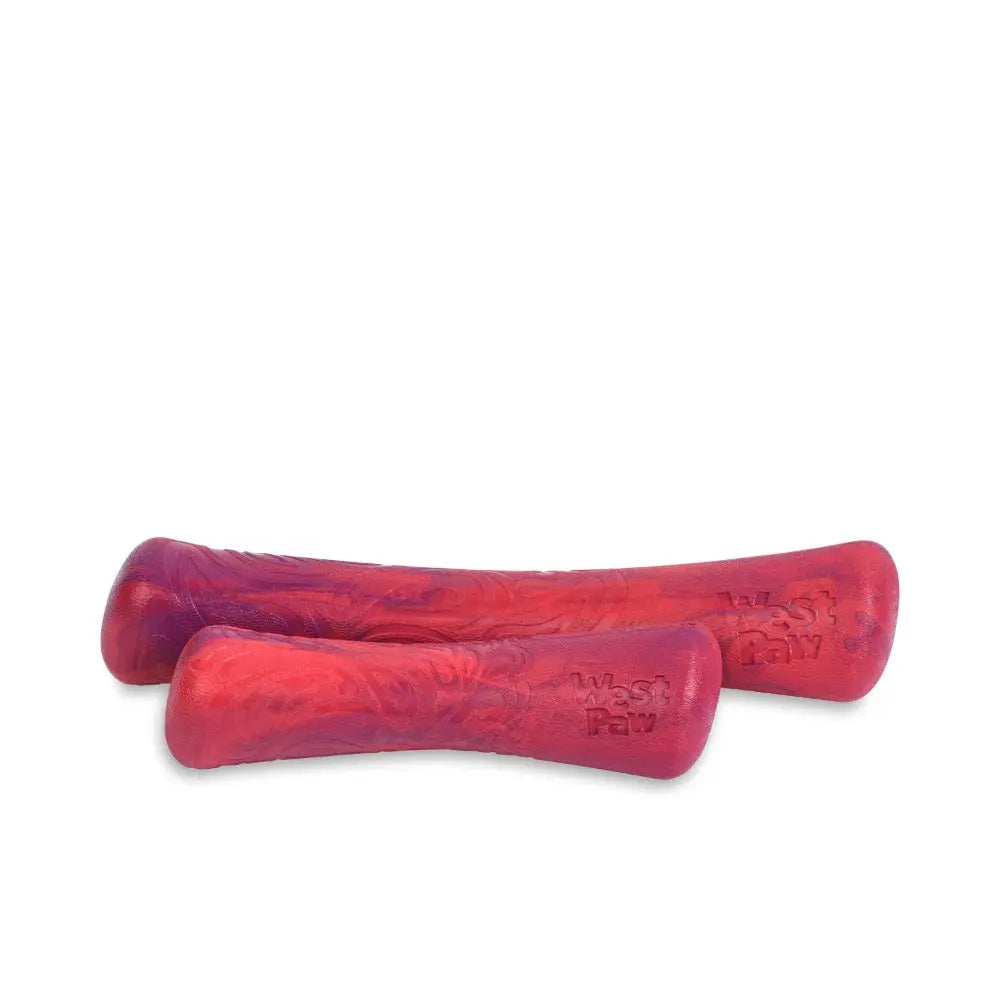 Durable dog chew toys in vibrant purple and red, perfect for keeping pets entertained and engaged.