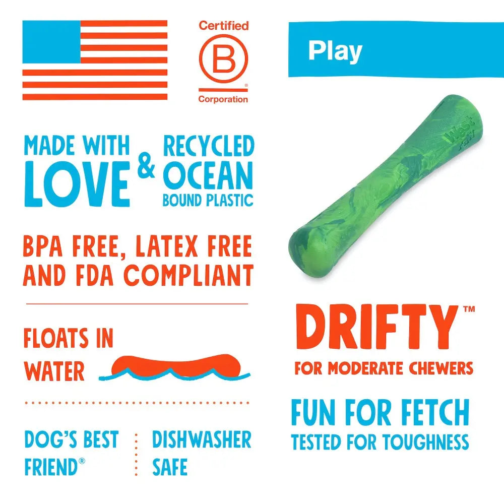 Eco-friendly dog toy made from recycled ocean plastic, perfect for fetch and tough chewers.