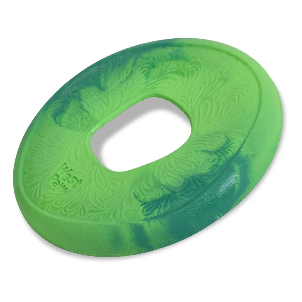 Durable green dog frisbee with a unique design for outdoor play and exercise.