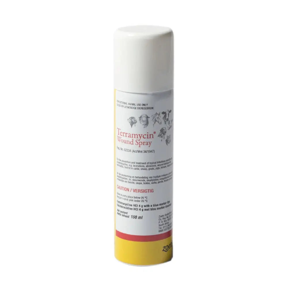 Terramycin Wound Spray bottle for effective wound care and infection prevention in animals.