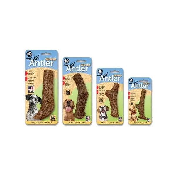 Pet Qwerks Smoked Cheese Wood Antler Dog Chew Toy Pet Qwerks