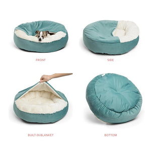 Best Friends Cozy Cuddler Ilan Dog & Cat Bed - Tide Pool Different Views of Bed
