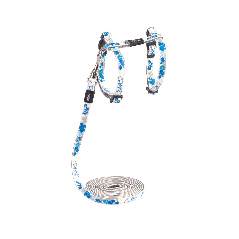 Rogz Glow in the Dark Cat Harness & Lead Blue Floral