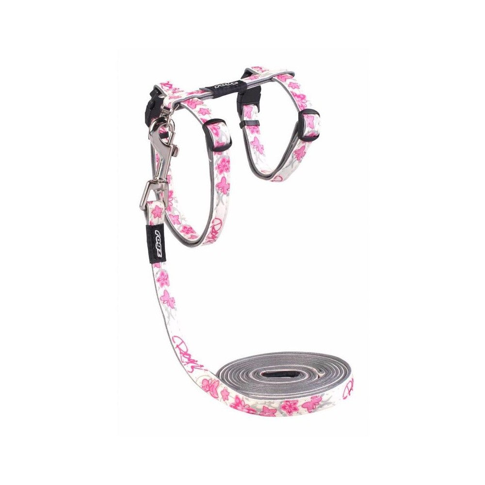 Rogz Glow in the Dark Cat Harness & Lead Pink Butterflies