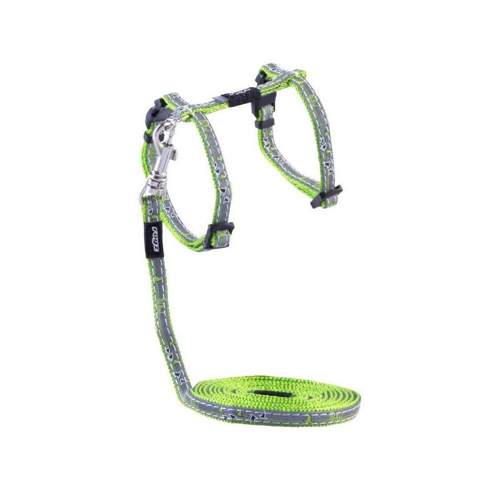 Rogz NightCat Reflective Cat Harness & Lead Lime Swallows