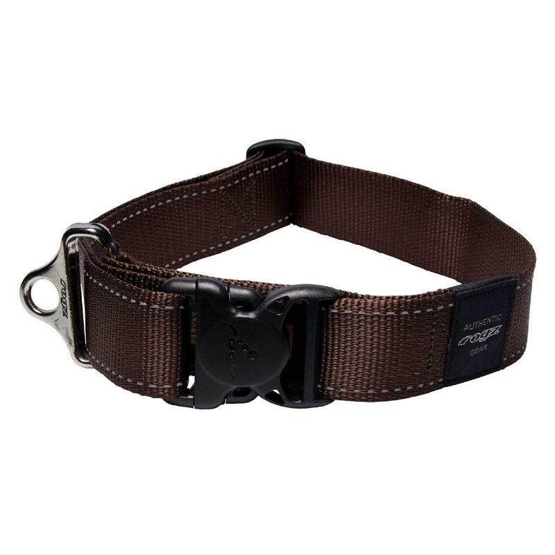 Rogz Utility Reflective Classic Collar - Landing Strip - XXL - Chocolate