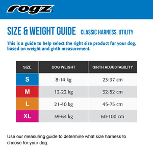 Rogz Utility Reflective H-Harness Size and Weight Guide