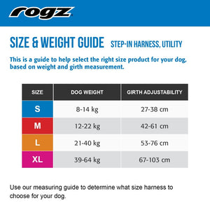 Rogz Utility Reflective Step-in Harness Size and Weight Guide