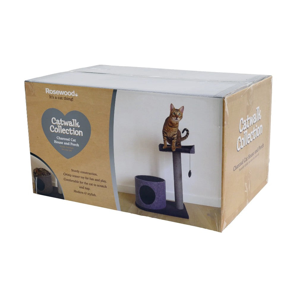 Rosewood Charcoal Felt Cat House & Perch