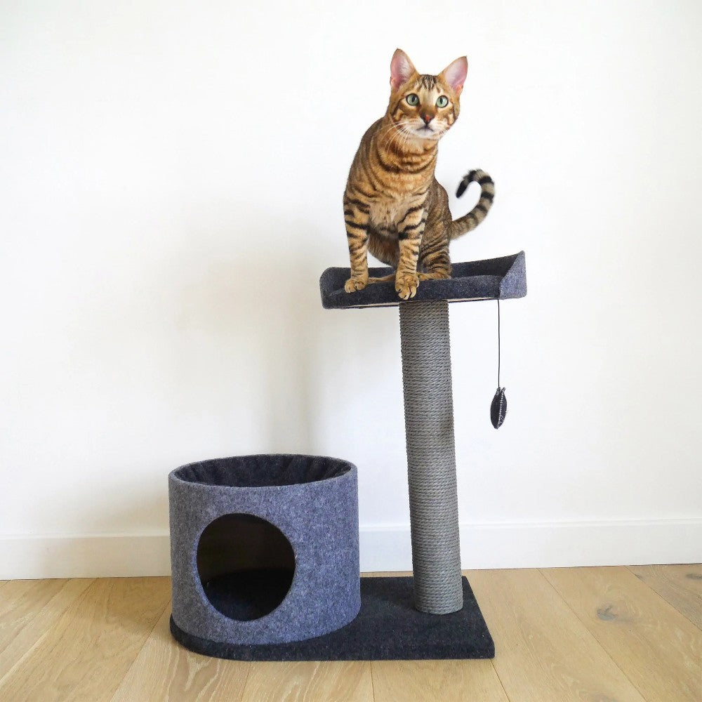 Rosewood Charcoal Felt Cat House & Perch