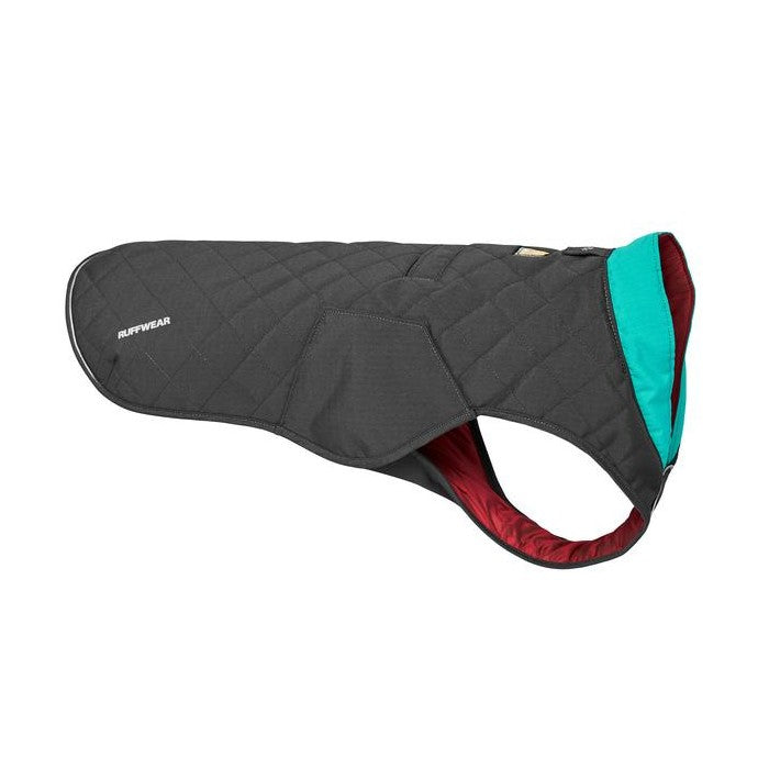 Ruffwear Stumptown Quilted Dog Coat - lifestyle image with pet South Africa retail