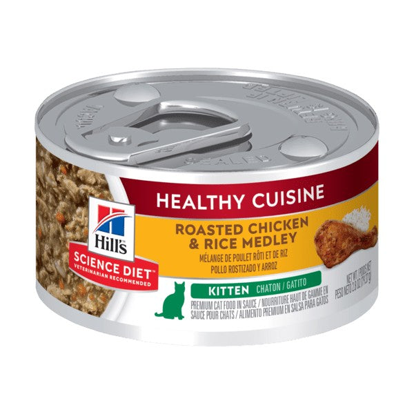 Hill's Science Plan Feline Kitten Chicken & Rice Stew Tin – front of bag packaging (South Africa)